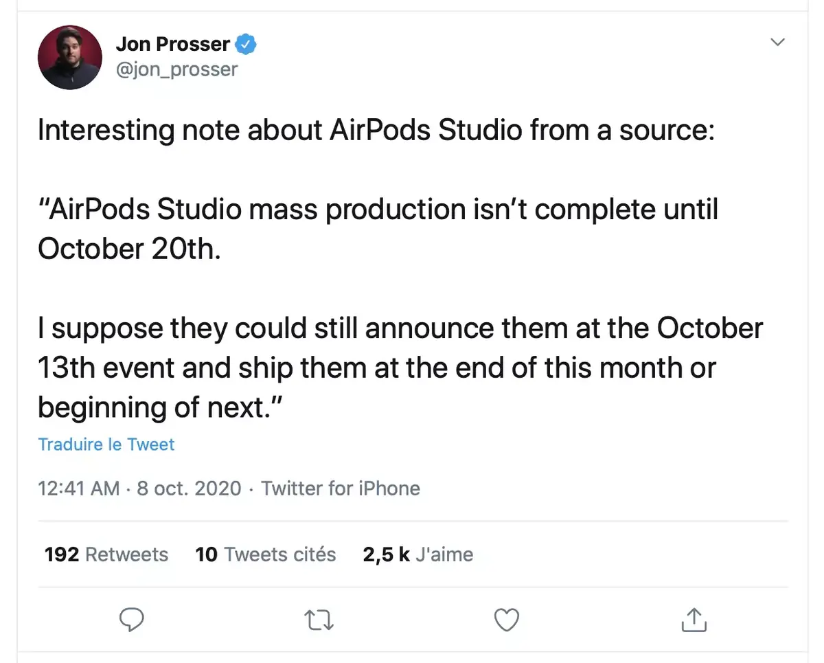 Les AirPods Studio pour la keynote ? (Jon Prosser)