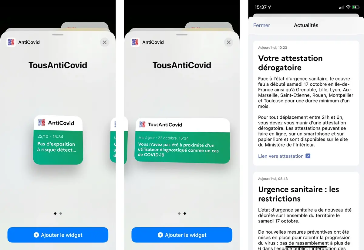 TousAntiCovid, la version 2 de Stop Covid est dispo (widget iOS 14, carte des labos...)