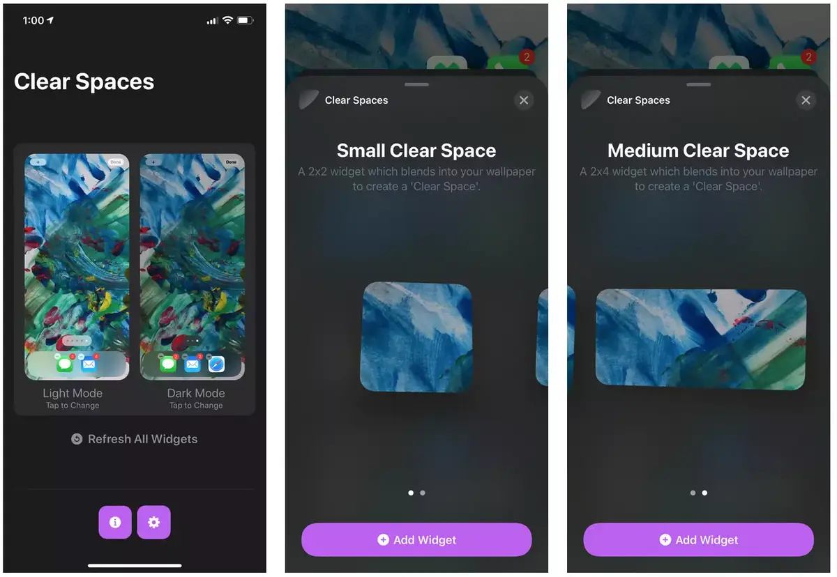 iOS 14 : l'app Clear Spaces permet de rendre les widgets transparents