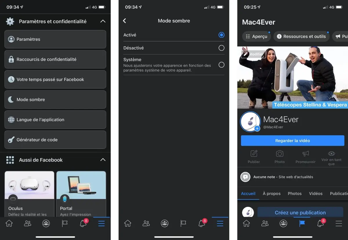 Facebook déploie un peu plus son mode sombre sur iOS