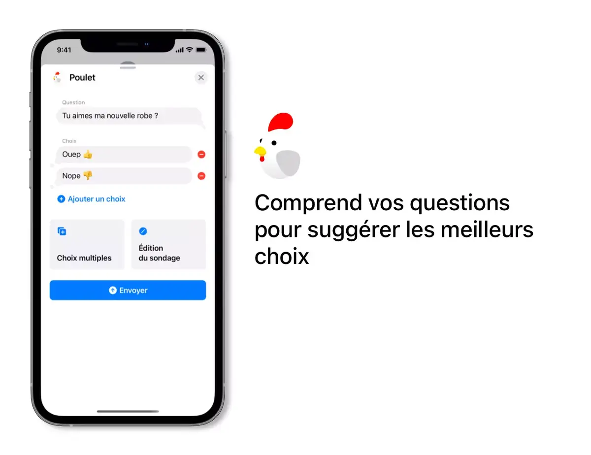 Poulet : l'App iMessage pour intégrer des sondages aux conversations revient en force