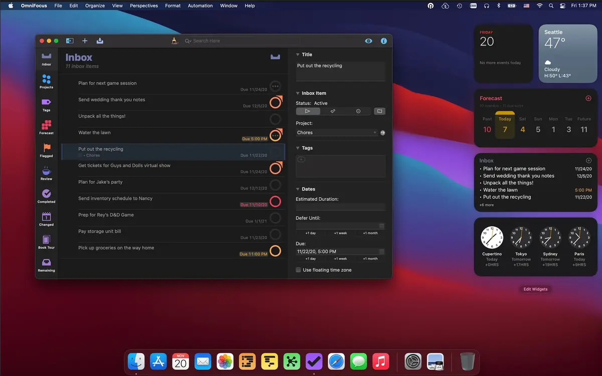 OmniFocus propose des widgets pour macOS Big Sur