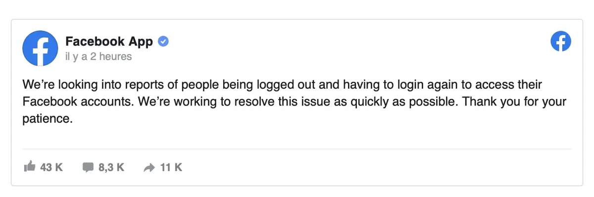 Facebook a déconnecté tous les utilisateurs d'iPhone
