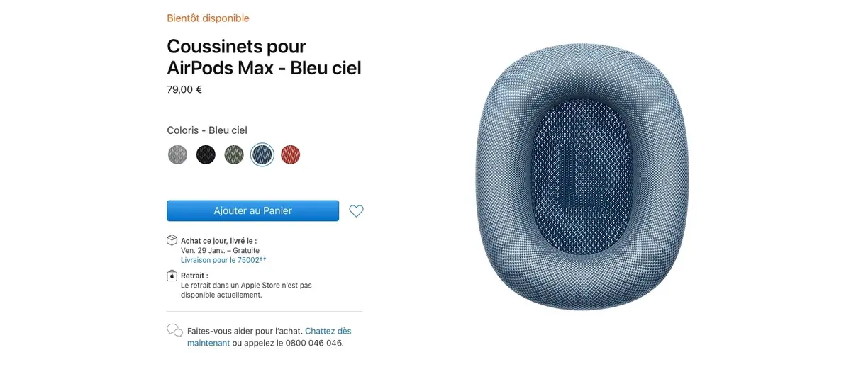 Les coussinets de rechange pour AirPods Max sont disponibles à 79€ sur l'Apple Store