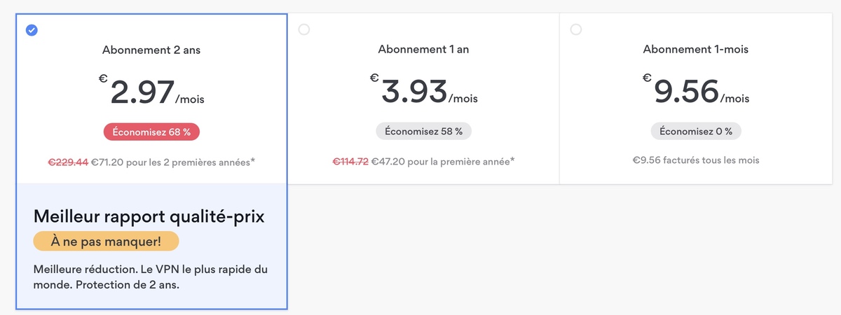SOLDES chez NordVPN : 68% de réduction (2,97€/mois sur l'abonnement de 2 ans)