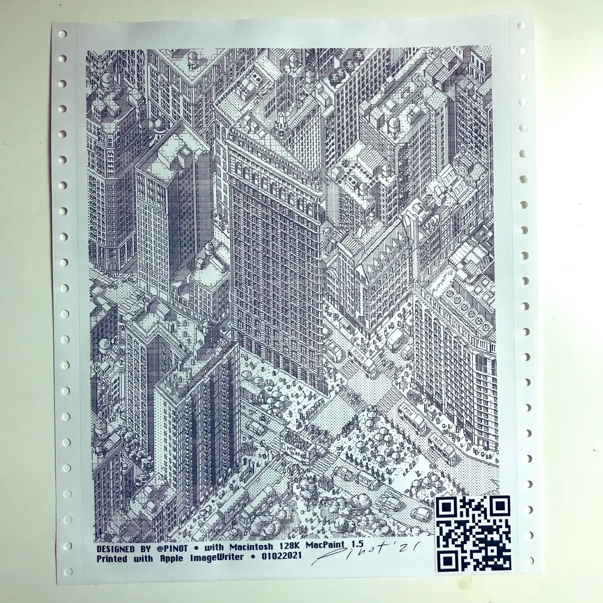 L'image du jour : il dessine un building de New York avec un Mac 128K de 1984