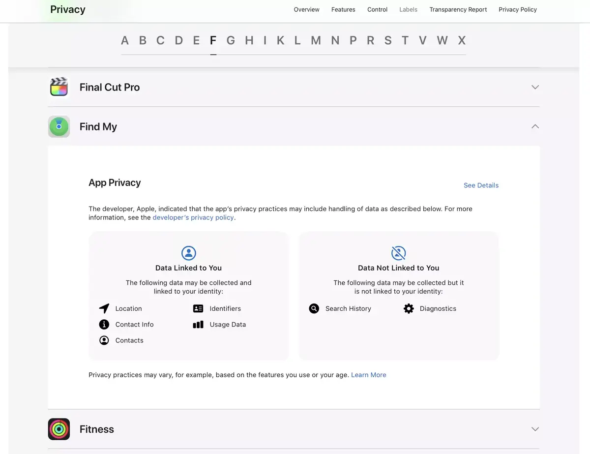 Confidentialité : Apple met à jour sa page dédiée à ses propres applications