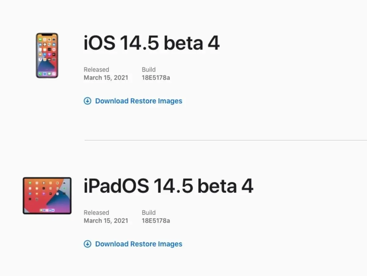 גרסת בטא רביעית עבור iOS/iPadOS/tvOS 14.5, watchOS 7.4 ו