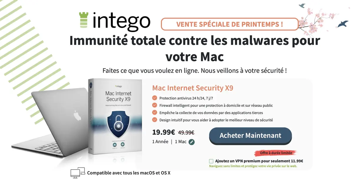 Bon plan : jusqu'à 65% de remise sur les offres de protection Intego (Malwares, virus...)