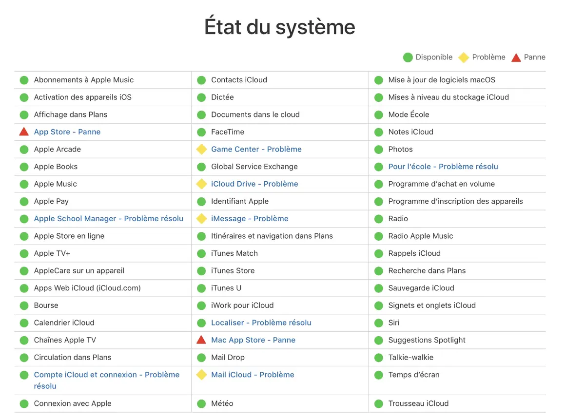 App Store, iMessage, iCloud Drive, et les mails iCloud en panne ce soir