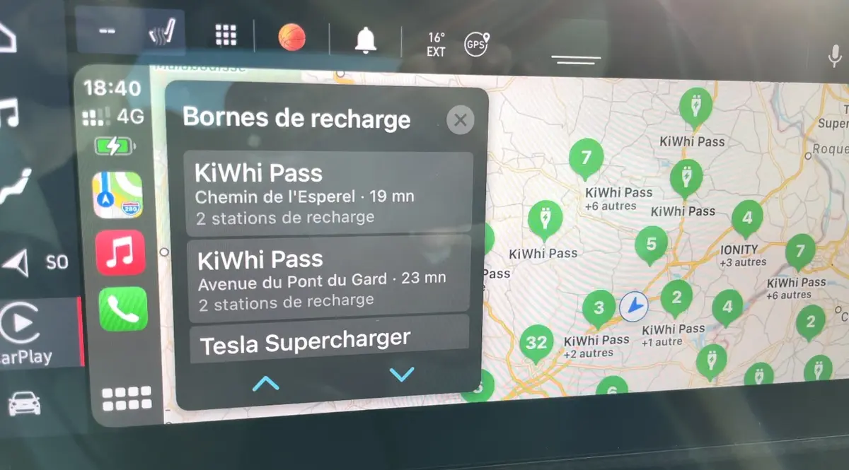 VE : Plans (via CarPlay) détecte le niveau de batterie et propose des bornes de recharge !