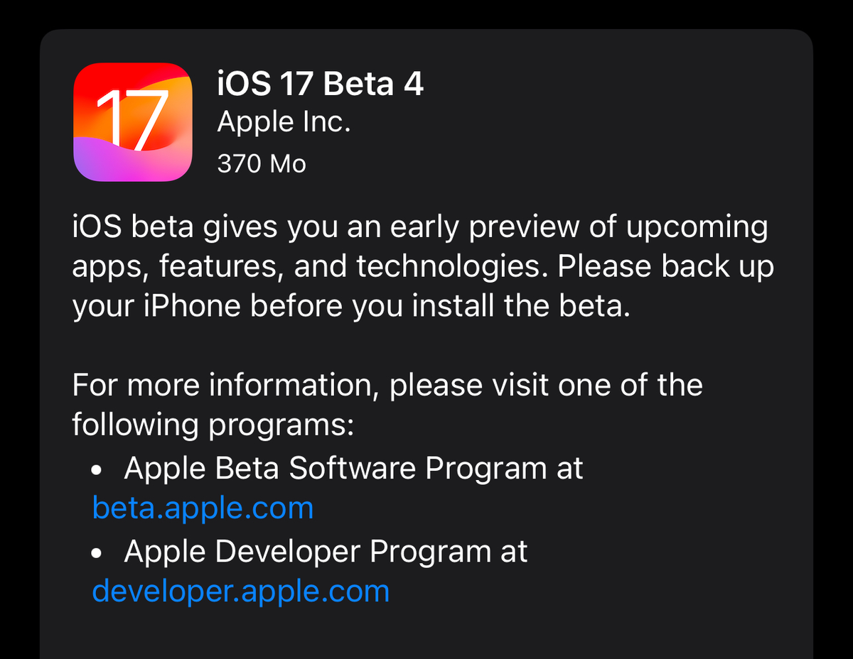 Une seconde version de la bêta 4 et de la bêta publique pour iOS 17