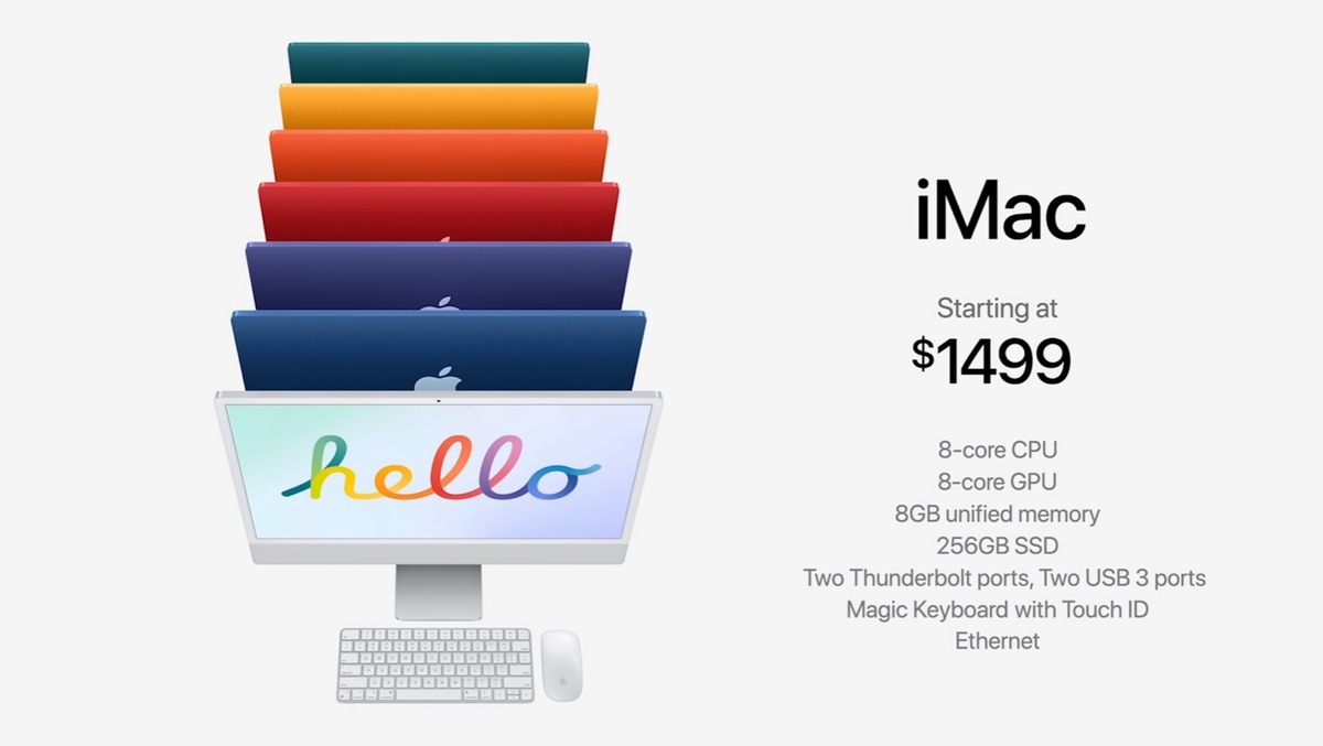 Apple présente de nouveaux iMac M1 : design revu, 4,5K, 7 couleurs, Touch ID, dès 1449€