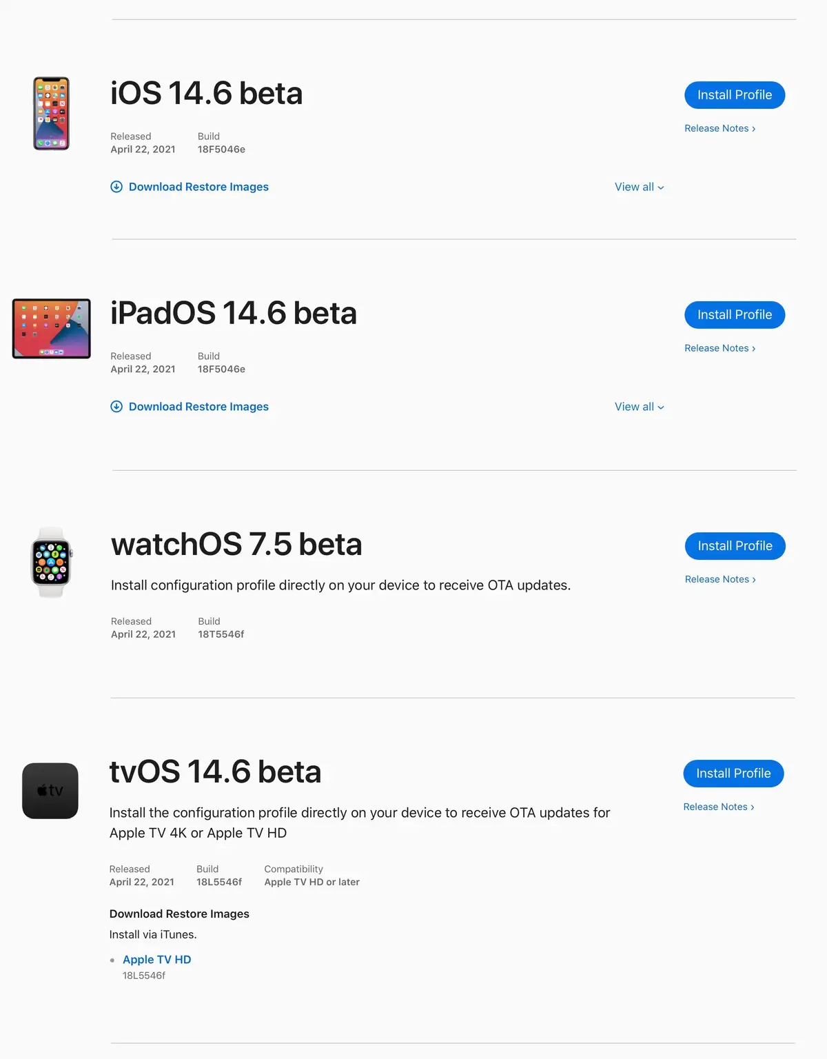 Premières bêtas pour iOS/iPadOS 14.6, tvOS 14.6 & watchOS 7.5