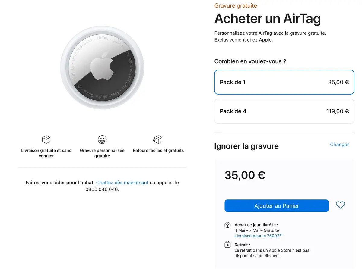 AirTag : les délais de livraisons s'allongent jusqu'au 4/7 mai