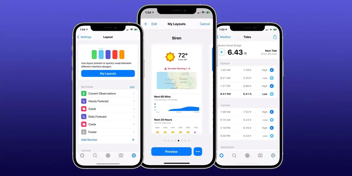 Carrot Weather propose de nouvelles personnalisations et des horaires de marée