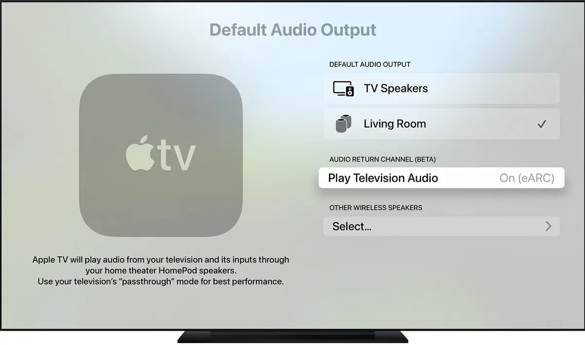 L'Apple TV 4K Gen2 peut diffuser le son sur un HomePod via la fonction ARC/eARC