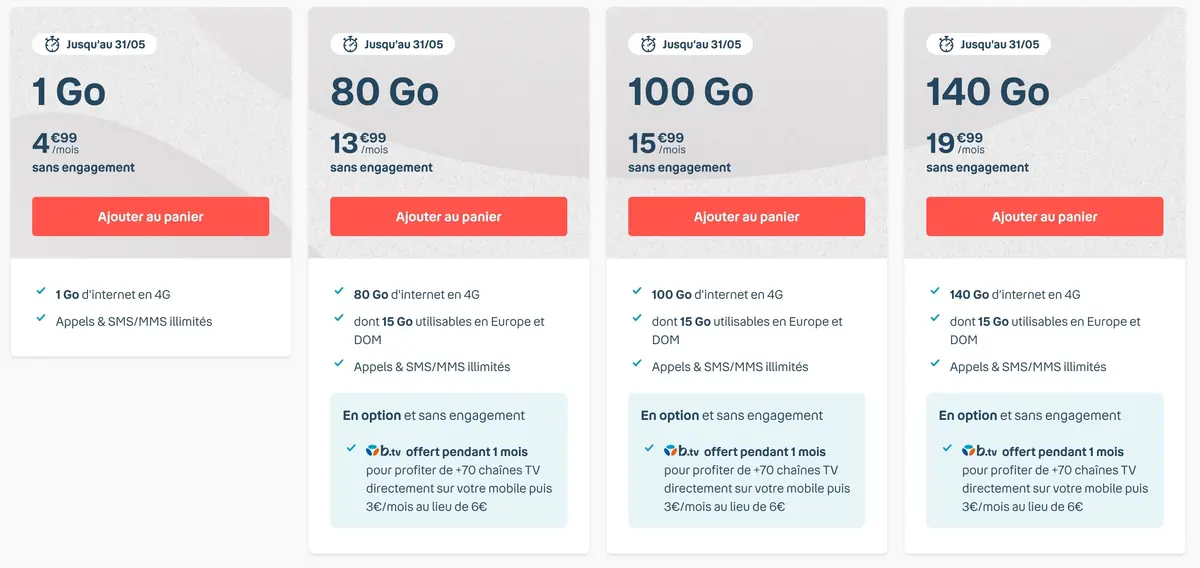 Jusqu'à minuit : des offres sans engagement dès 4,99€ (de 1 à 140Go)