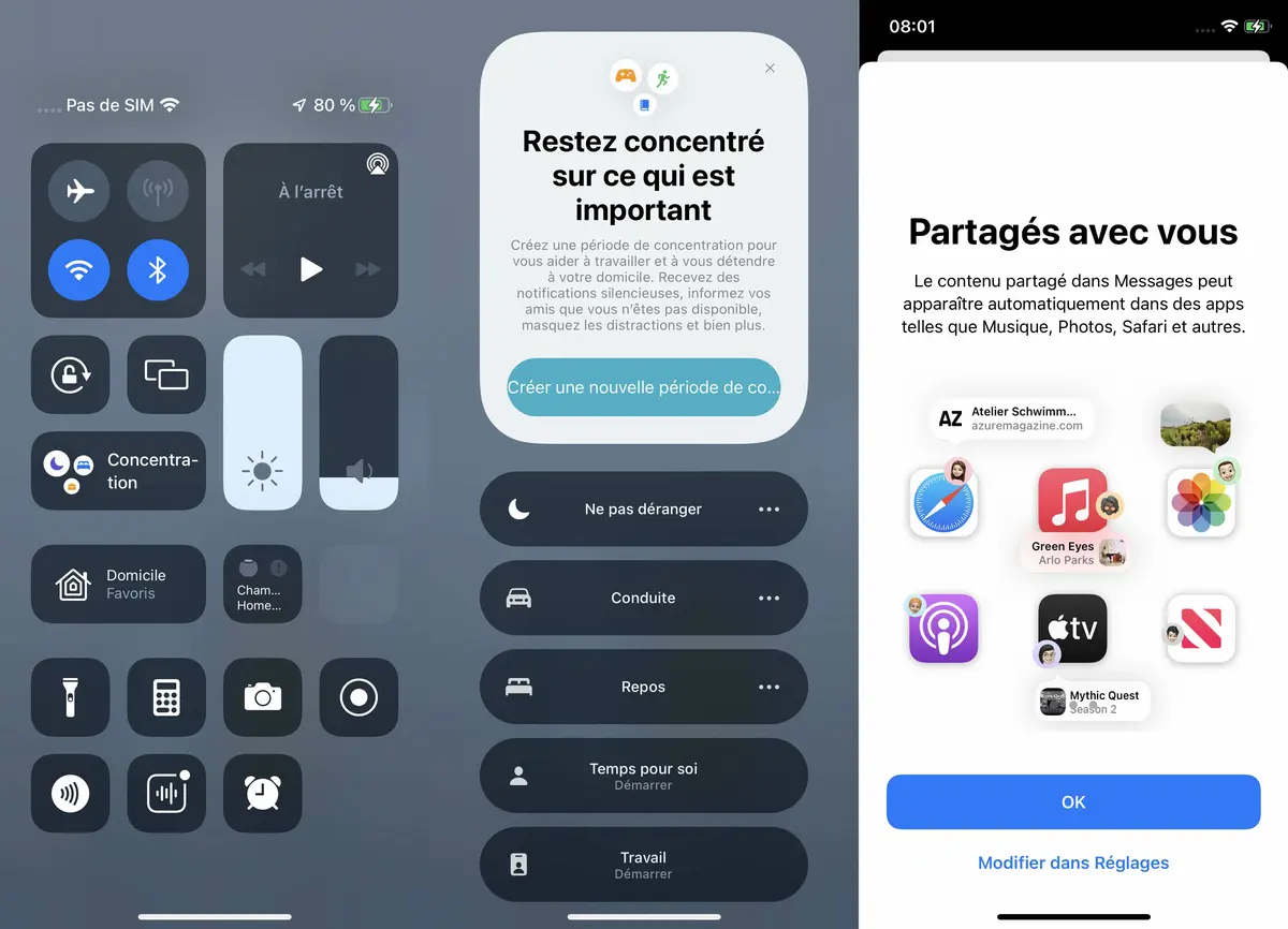 iOS 15 : comment paramétrer "Concentration" en fonction de son occupation