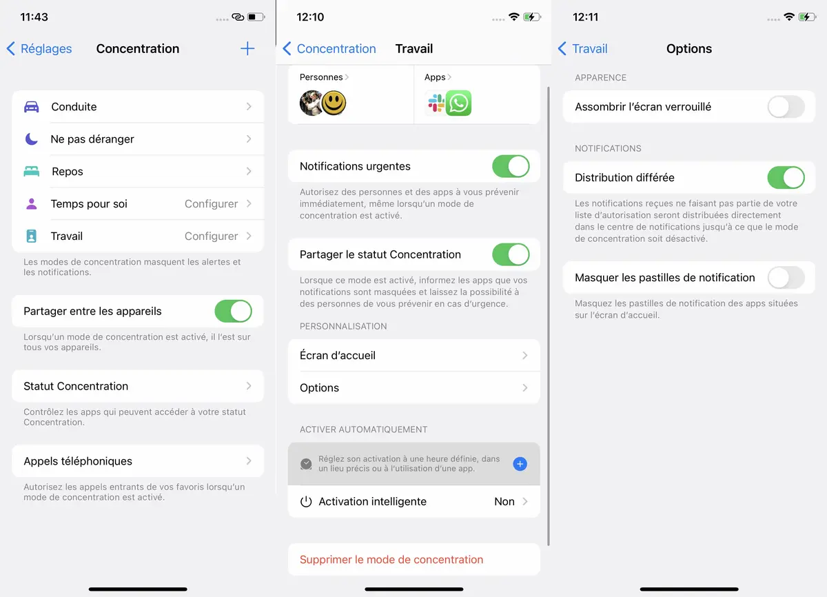 iOS 15 : comment paramétrer "Concentration" en fonction de son occupation