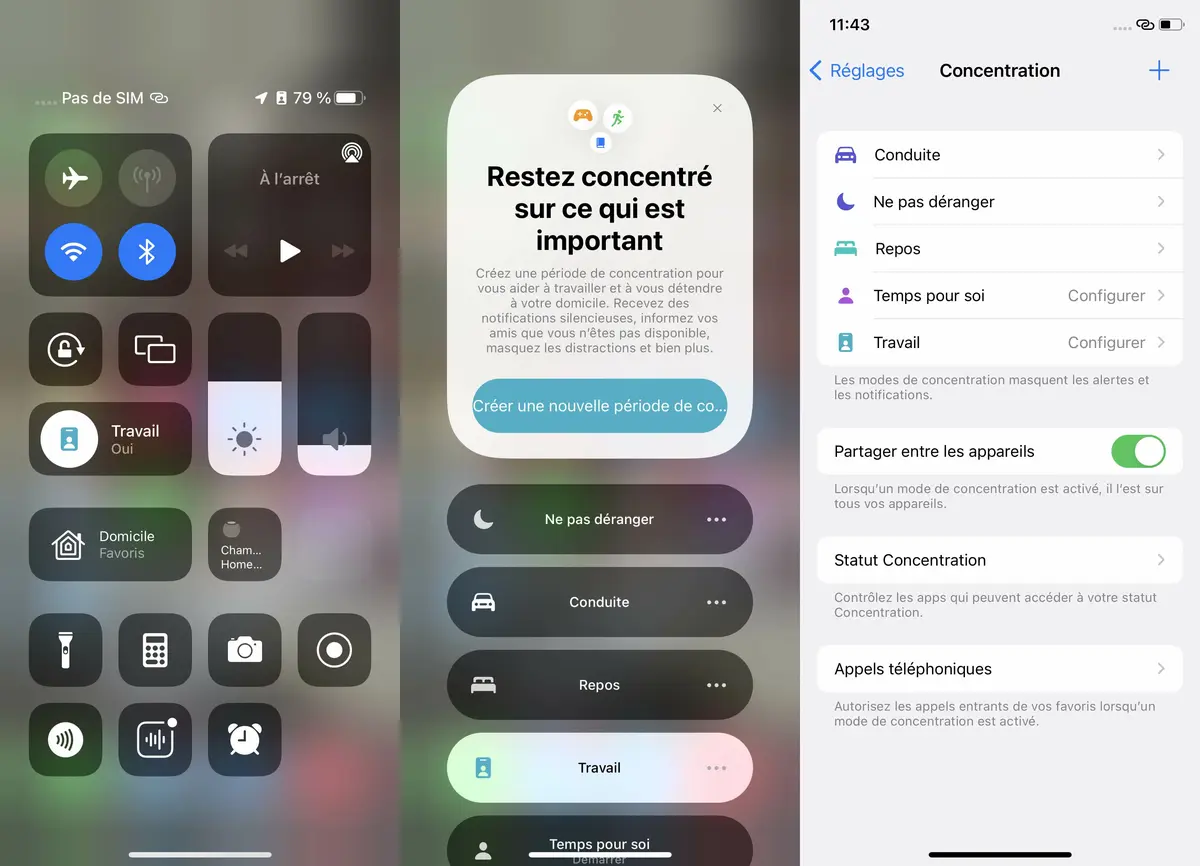 iOS 15 : comment paramétrer "Concentration" en fonction de son occupation