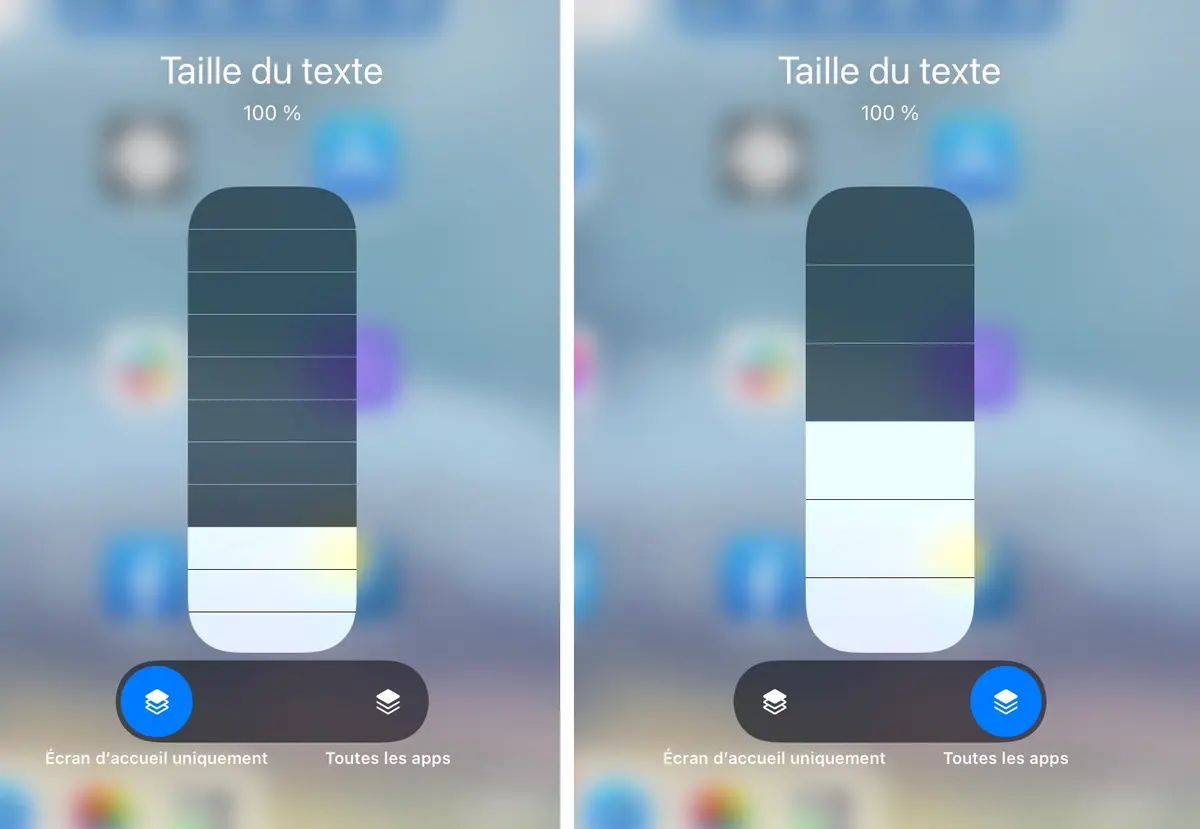 iOS 15  : le centre de contrôle module la taille du texte pour les réglages ou toutes les apps