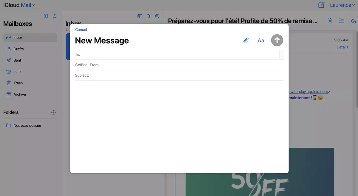 Le site web d'iCloud mail est également relooké en version bêta