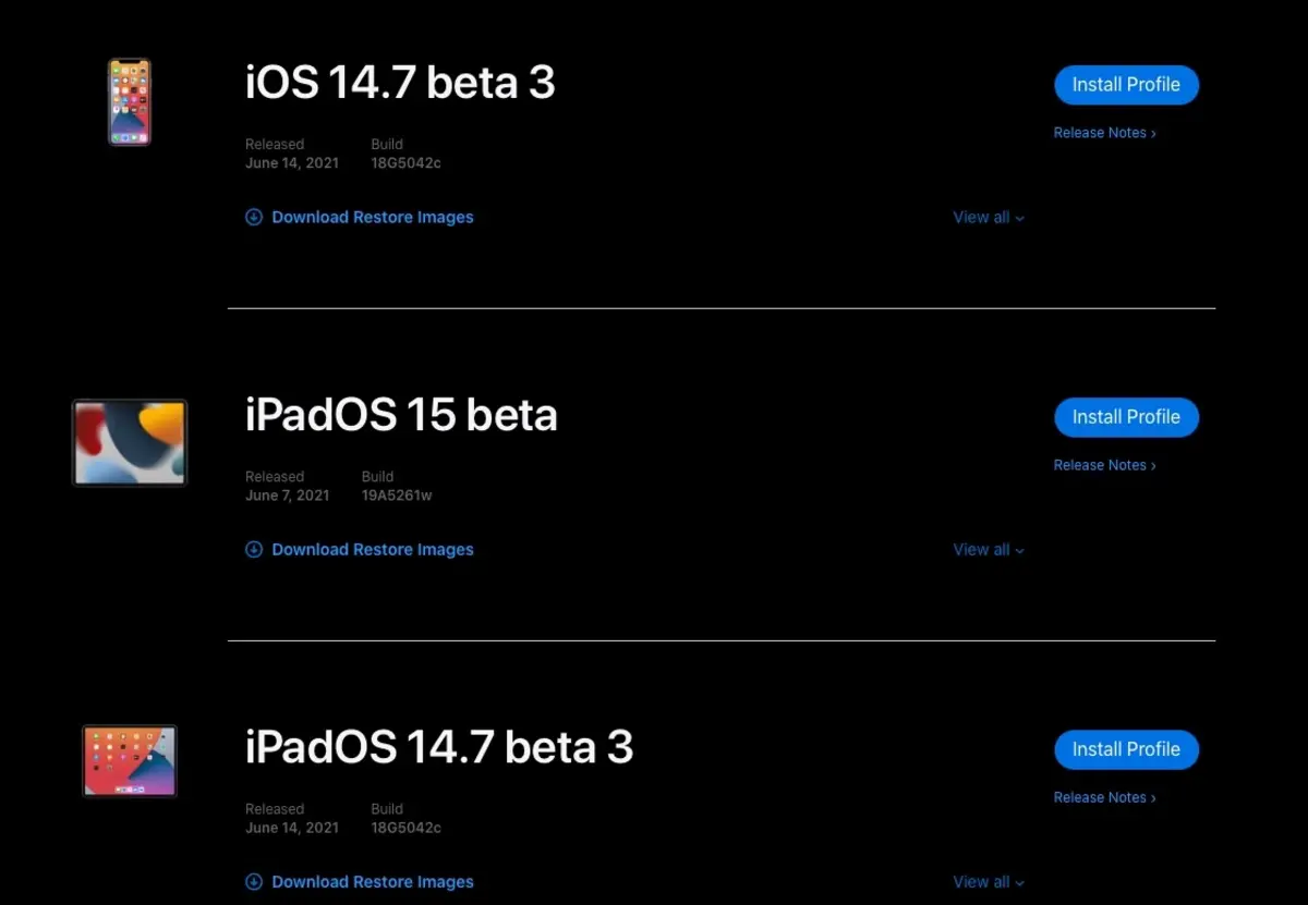 גרסת בטא שלישית עבור iOS/iPadOS/tvOS 14.7, watchOS 7.6 ו