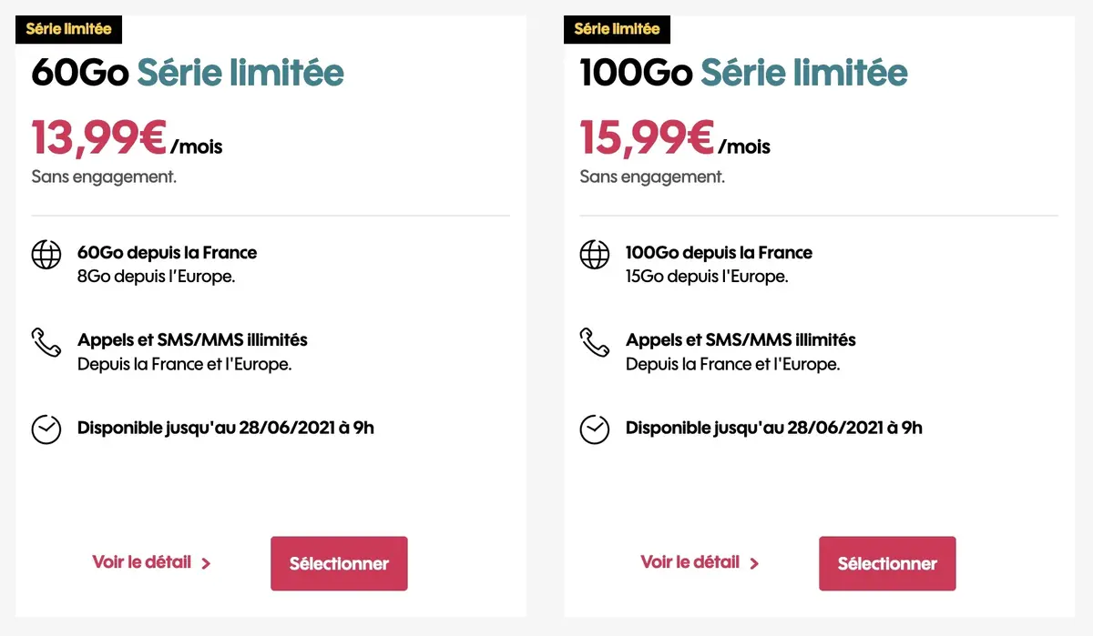 Sosh : 2 forfaits 60/100Go pour 13,99€/15,99€