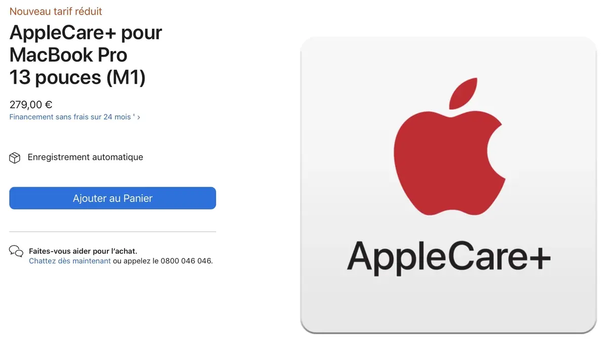AppleCare+ : baisse de prix pour les MacBook Air et Pro M1
