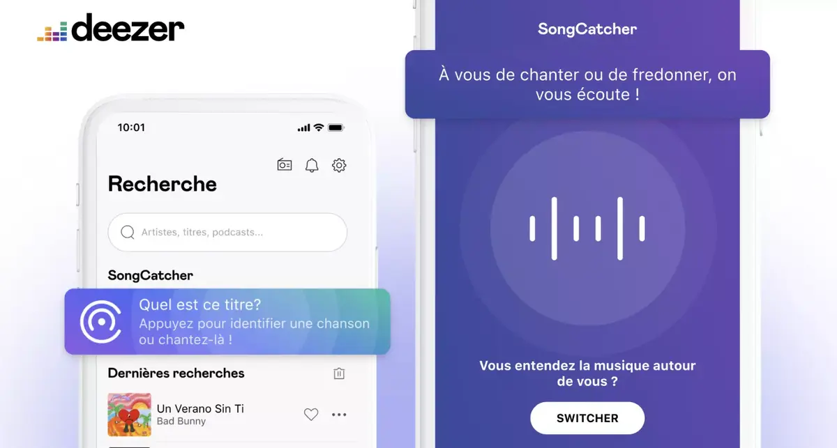 Deezer permet d'identifier un titre depuis le champ de recherche de son App