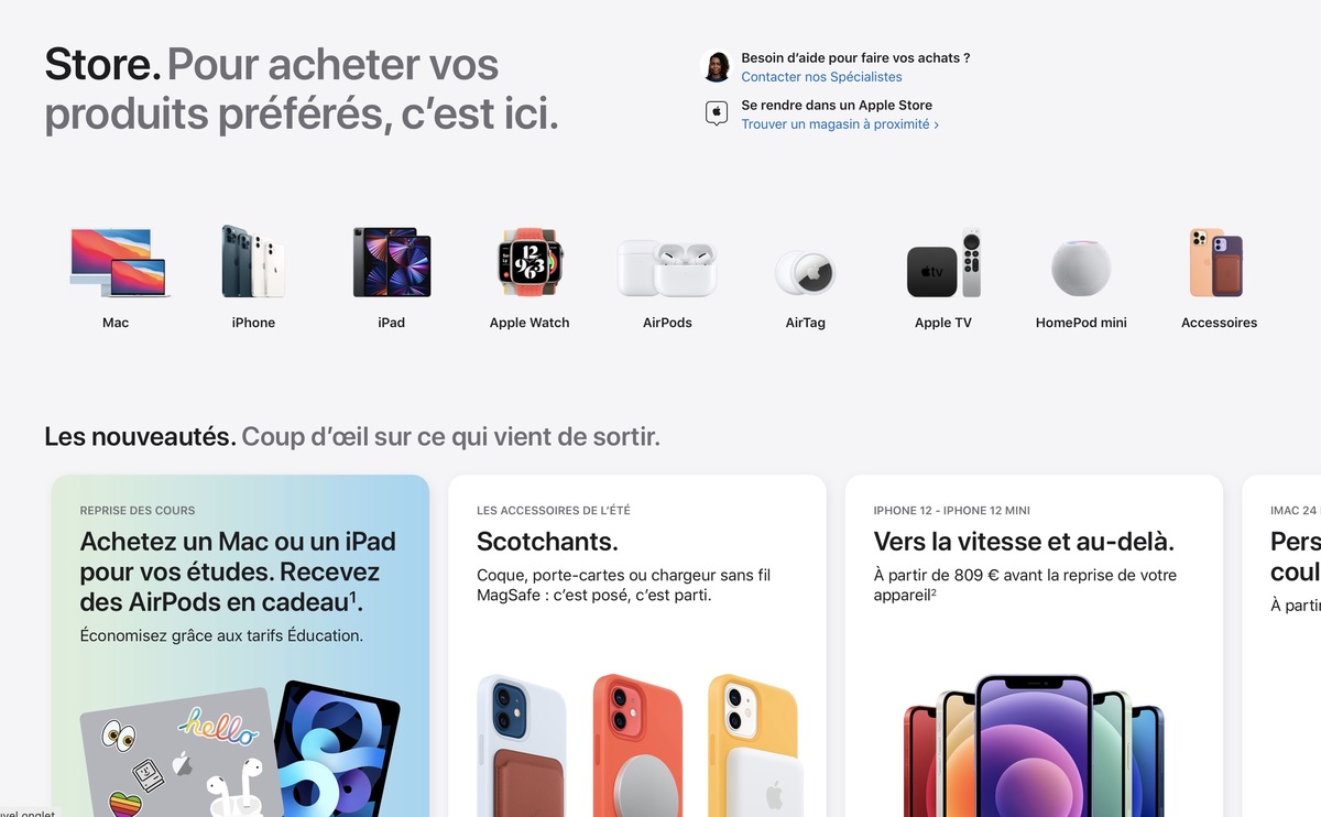 Le site web de l'Apple Store a changé de look pendant la nuit (nouvel onglet "Store")