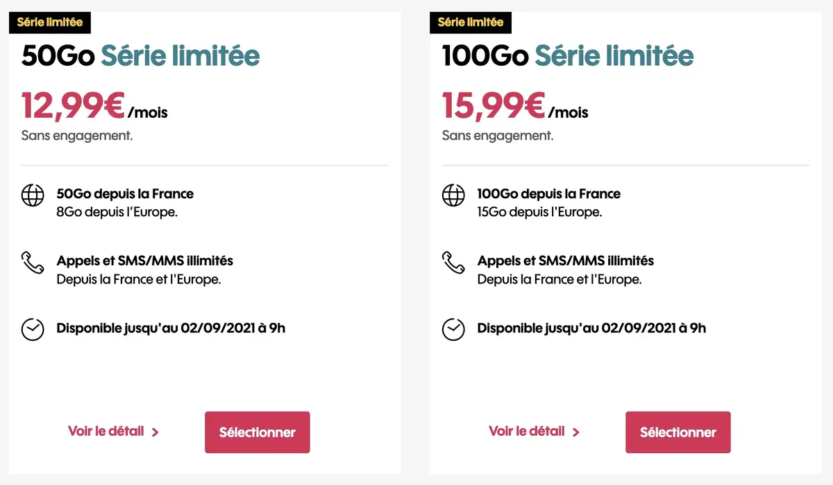 Sosh : 2 forfaits 50/100Go pour 12,99€/15,99€