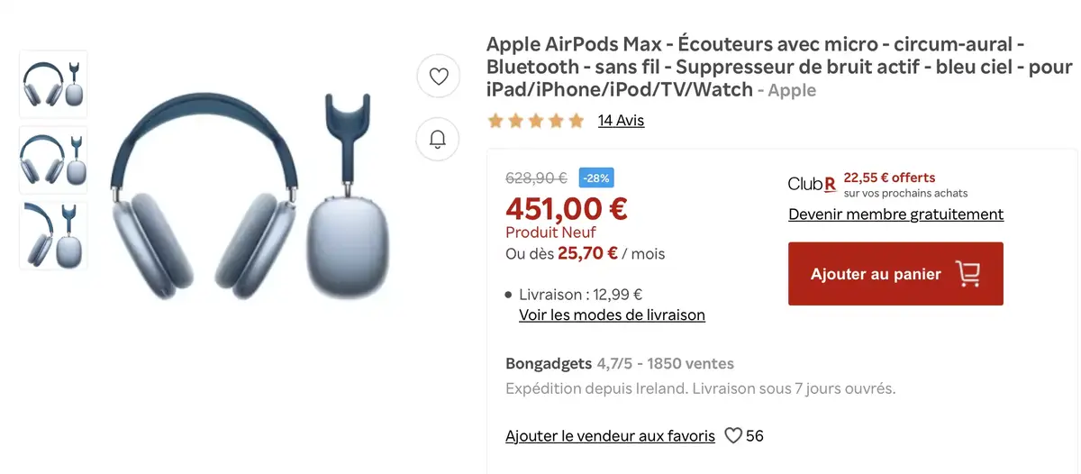 Promos : AirPods à 119€ (-33%), AirPods Max dès 451€ (-28%)