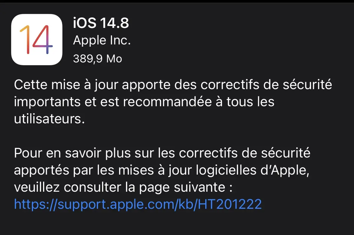 Apple déploie iOS/iPadOS 14.8 avec des correctifs de sécurité