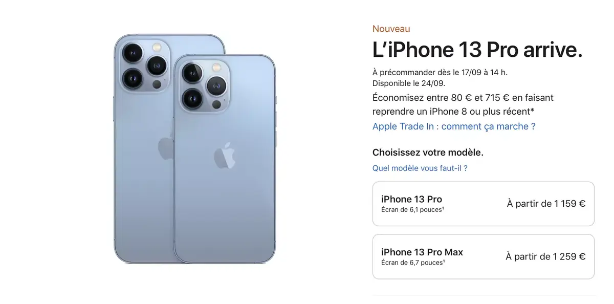 L'iPhone 13 / mini / Pro / Max en précommande le vendredi 17 septembre