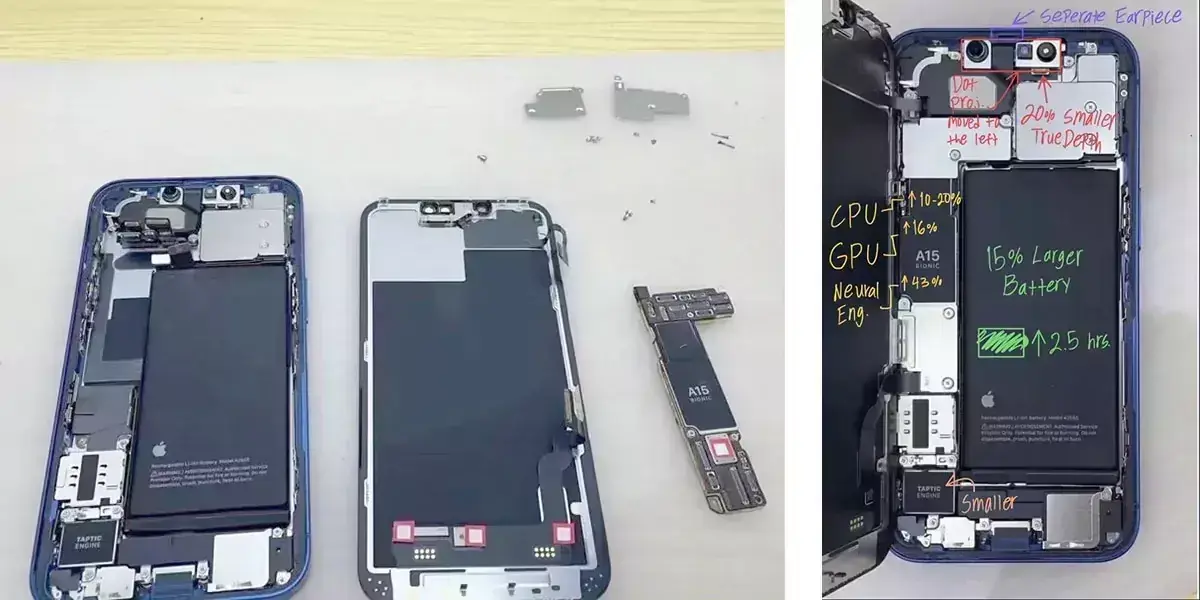 Démontage : l'iPhone 13 aurait une plus grosse batterie (et des changements internes)