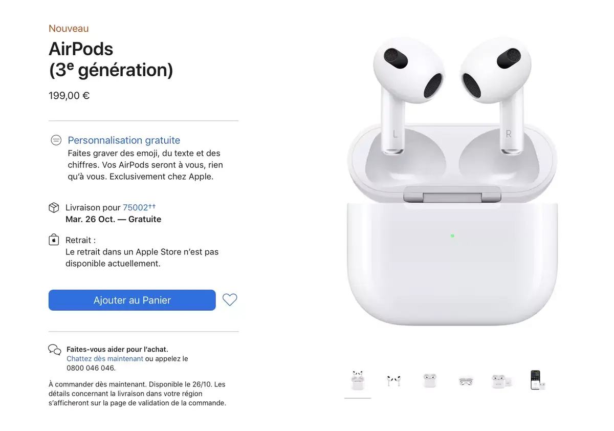 AirPods 3 : 6 heures d'autonomie (mais sans activer l'Audio Spatial)