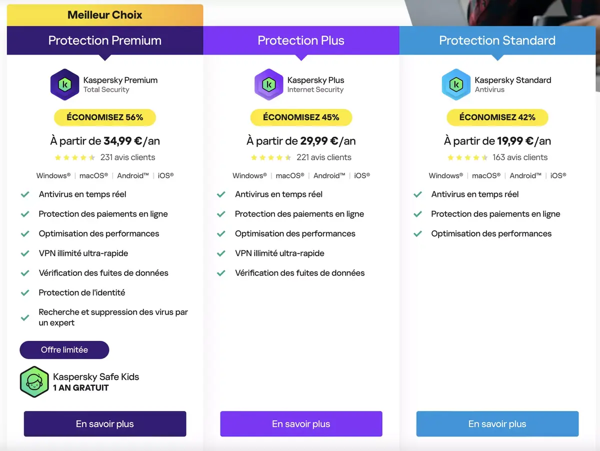 Différentes formules antivirus Kaspersky