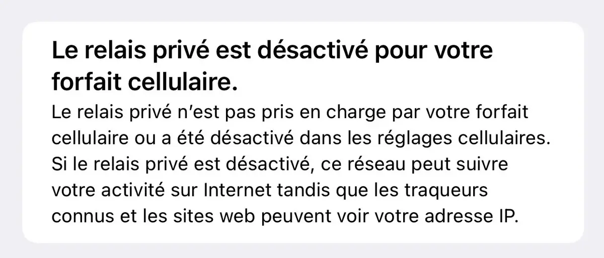 iOS 15.3 : la dernière bêta modifie le message d'erreur pour Relais Privé