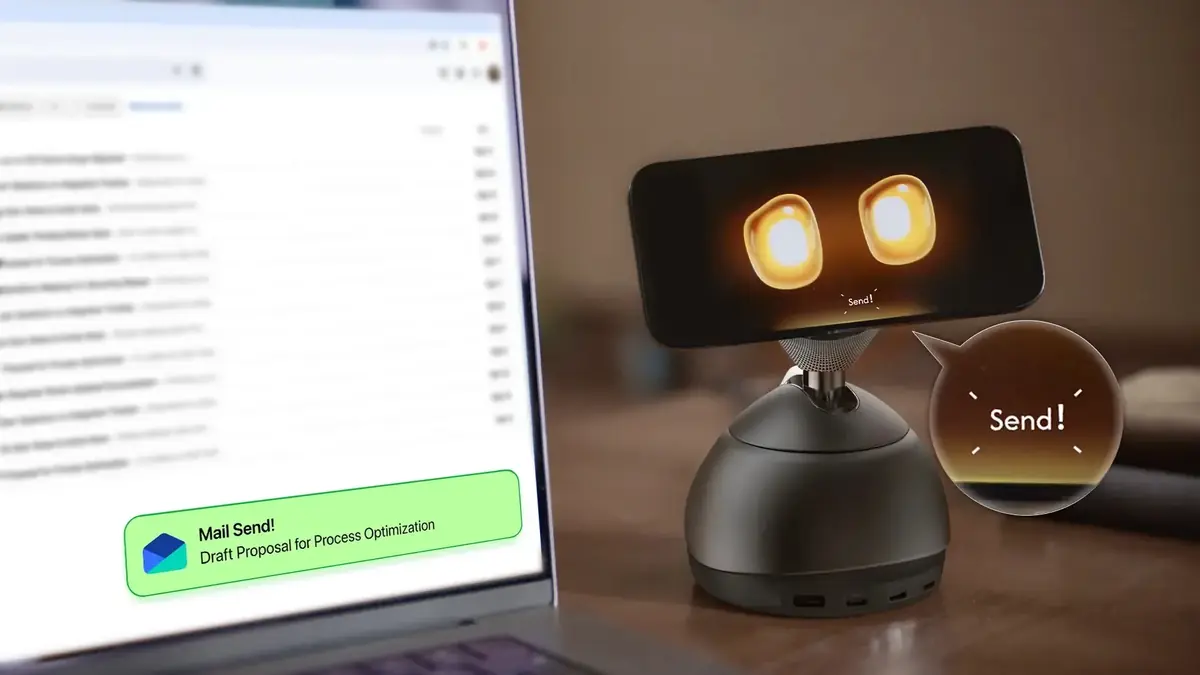 DeskMate transforme l'iPhone en assistant IA de bureau gr&acirc;ce &agrave; un dock MagSafe motoris&eacute;