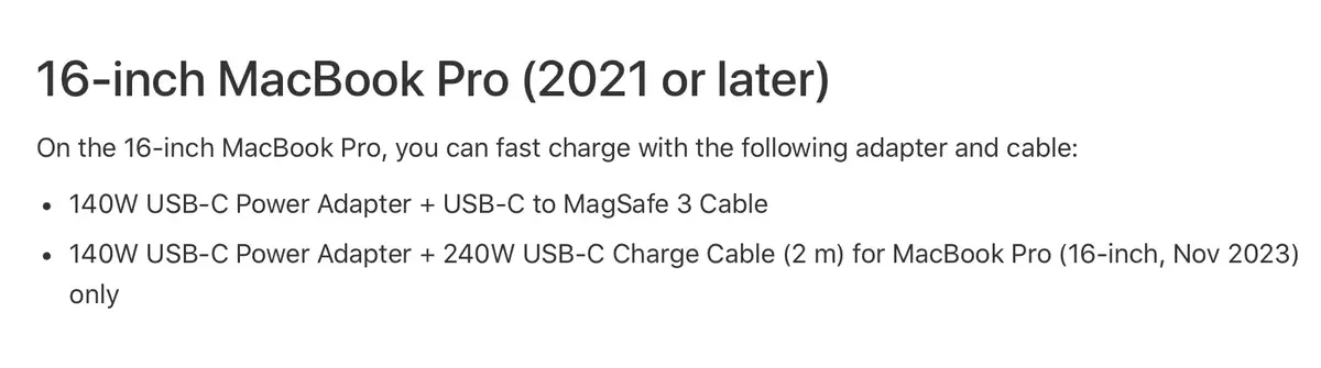 Le MacBook Pro 16" accepte la charge rapide à 140W en USB-C