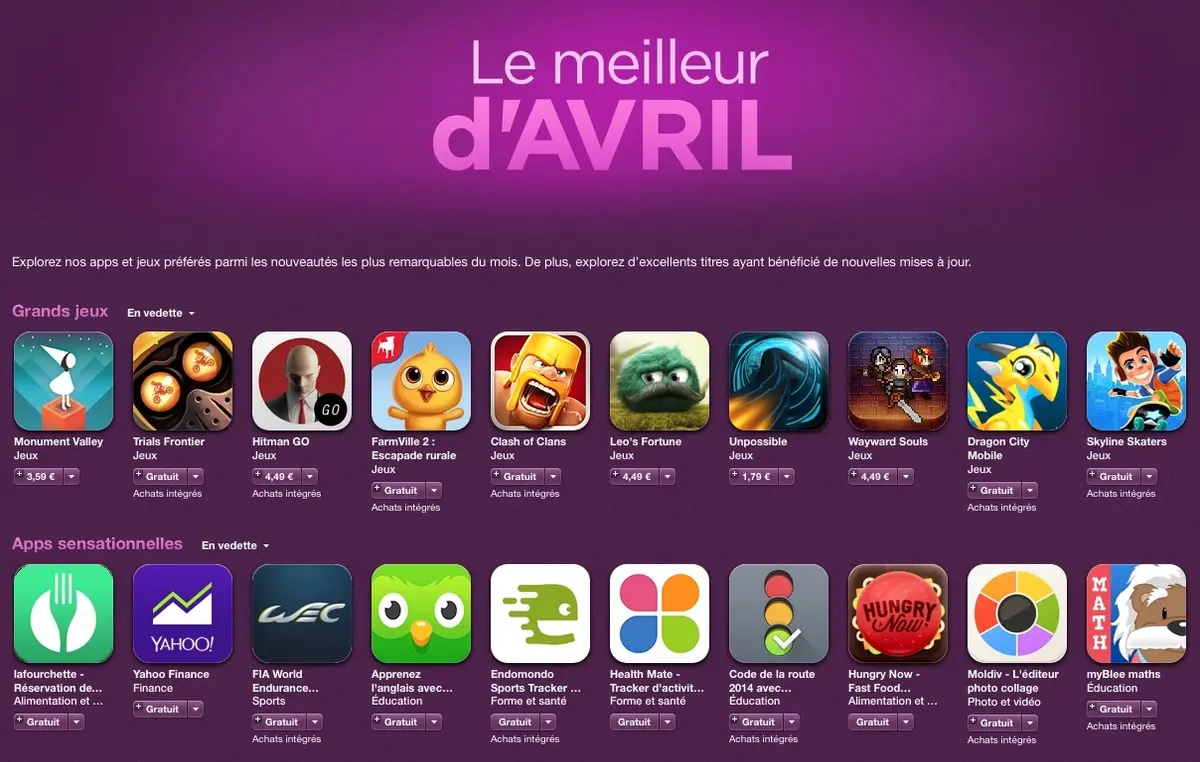 Le meilleur d'avril sur iOS selon les lutins d'Apple