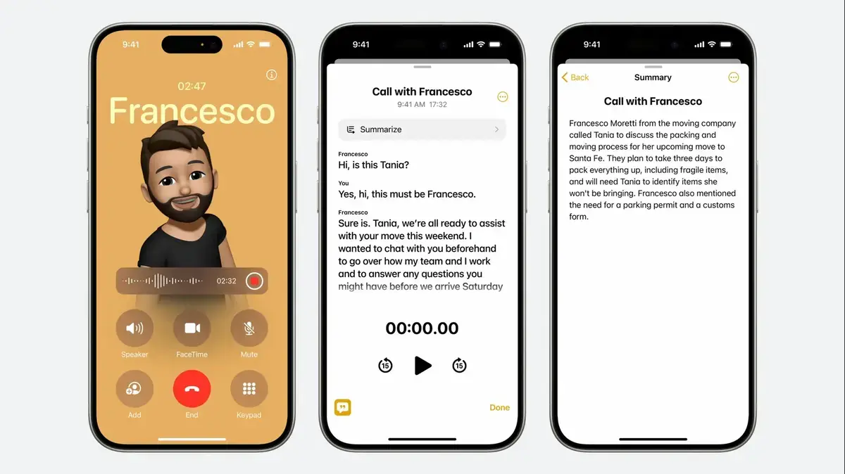 iOS 18 Téléphone Notes enregistrement Apple Intelligence