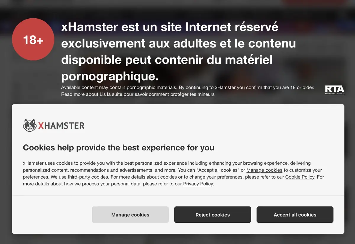 Sur "xHamster", si vous acceptez les cookies, vous vous retrouvez directement sur le site !