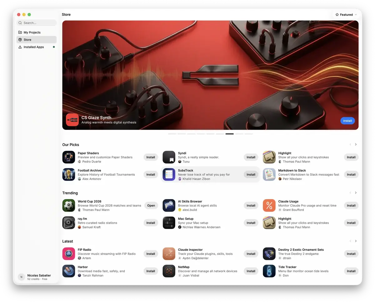Le store int&eacute;gr&eacute; &agrave; Glaze, ressemblant que Mac App Store.