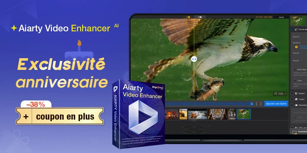 Jusqu'&agrave; 38% de r&eacute;duction sur Aiarty Video Enhancer, qui transforme vos vid&eacute;o en 4K&nbsp;avec de l'IA&nbsp;!