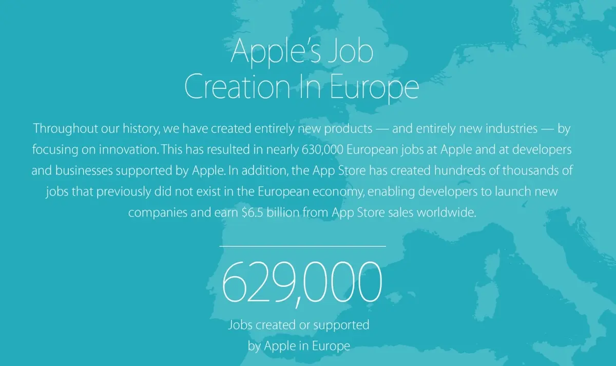 Apple se targue d'avoir créé 629 000 emplois en Europe