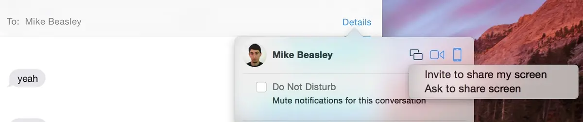 La dernière DP de Yosemite active le partage d'écran via Messages