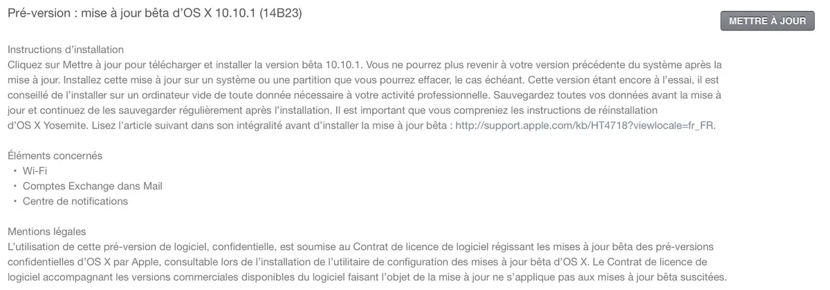 Seconde beta de Yosemite 10.10.1